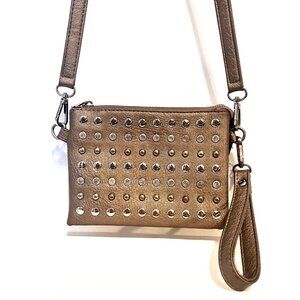 Olivia Miller Studded Small Diamond/Silver Crossbody/Wristlet-NWOT-Bronze/Taupe